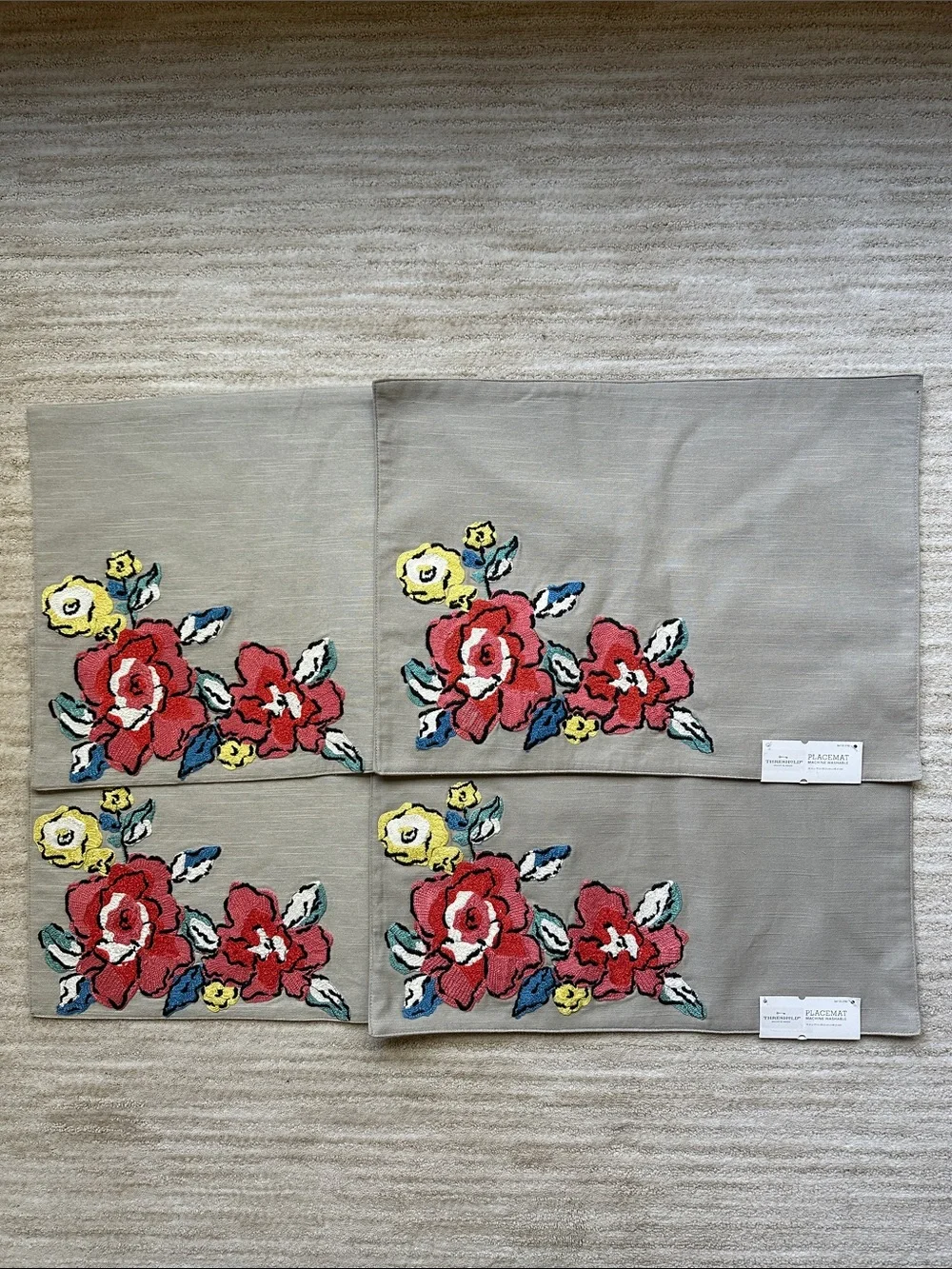 NWT Set of 4 Threshold Dolce Vita Floral Embroidered Placemats Floral Cotton